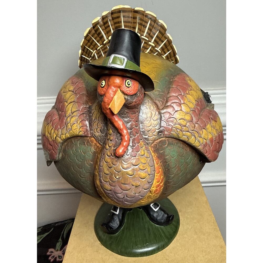 Department 56 Flip Tops Thanksgiving Turkey Candy Dish 2002 Gun Tip Missing - Picture 3 of 8